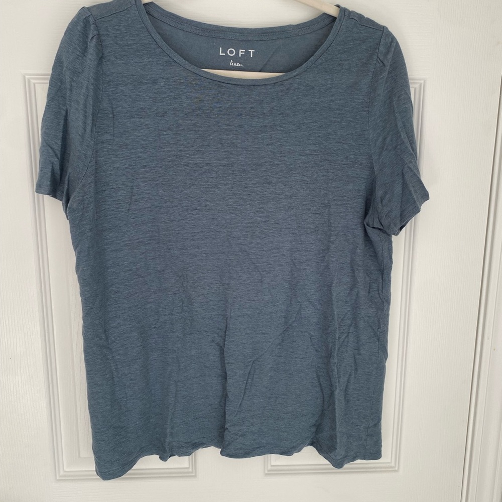 LOFT Blue Linen Short Sleeve Tee - L